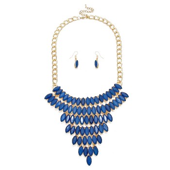 Navy Blue Marquise Stone Cascade Necklace